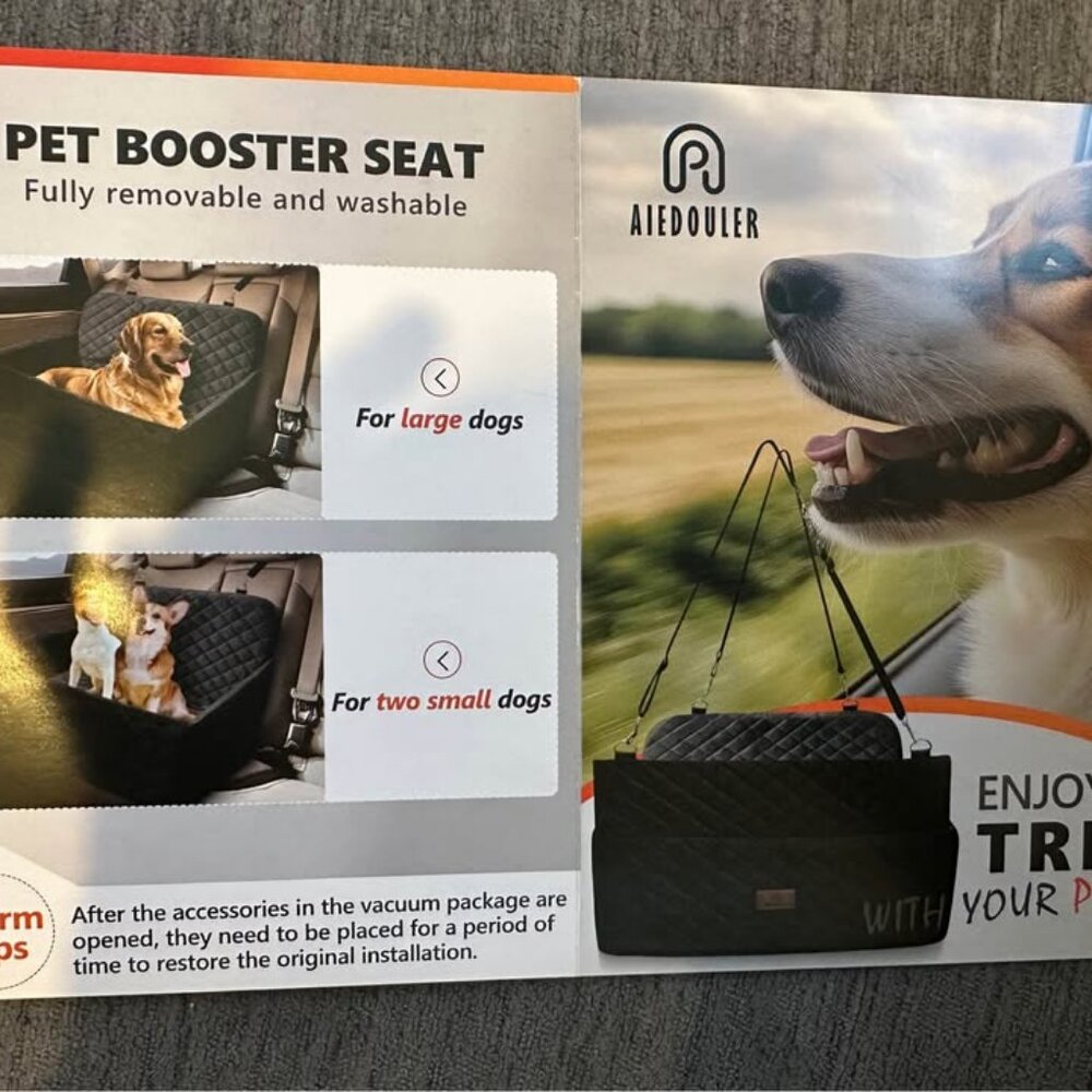 Pet Booster Seat w/ pad & memory foam "Enjoy and Trip with your Pets" NEW